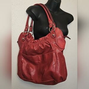 [ELLE]  Burgundy Soft Vegan Leather Shoulder Double Strap Purse/ Hobo Bag